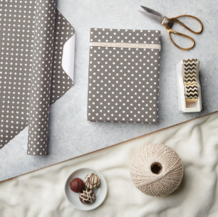 Cute Taupe Dark Gray Brown White Polkadots Pattern Wrapping Paper