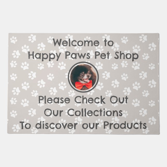 Cute Taupe Paw Print Add Text & Photo Dog Food Mat (Front)