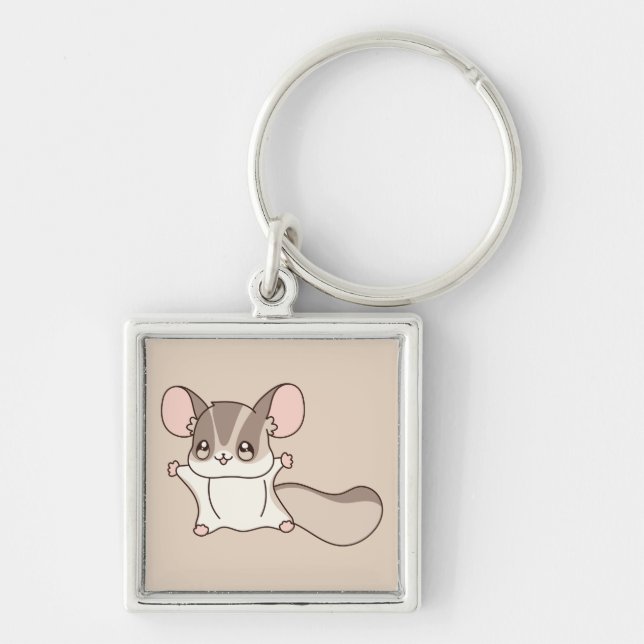 Cute Taupe Sugar Glider Cartoon Keychain (Front)