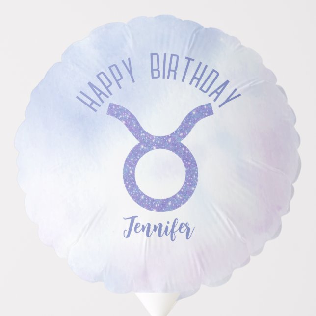 Cute Taurus Astrology Sign Custom Purple Birthday Balloon (Front)