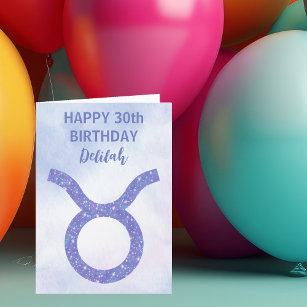 Cute Taurus Astrology Sign Custom Purple Birthday Card