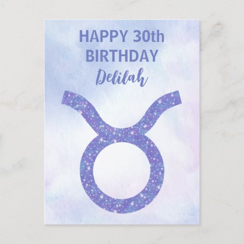 Cute Taurus Astrology Sign Custom Purple Birthday Postcard