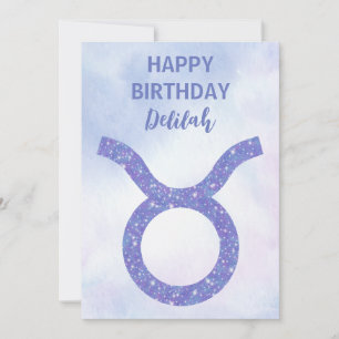 Cute Taurus Astrology Sign Personalized Purple Card