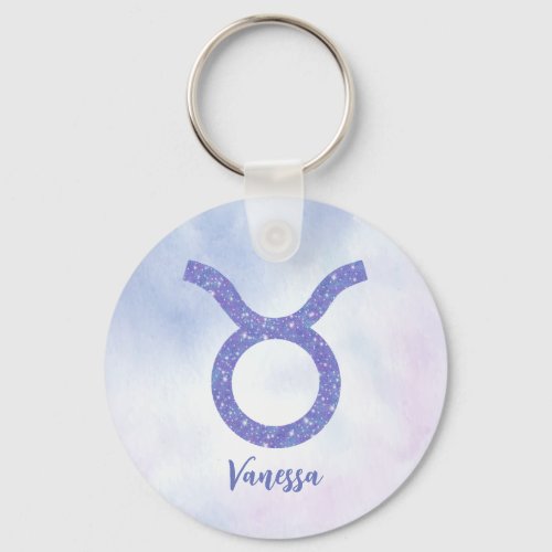 Cute Taurus Astrology Sign Personalized Purple Keychain