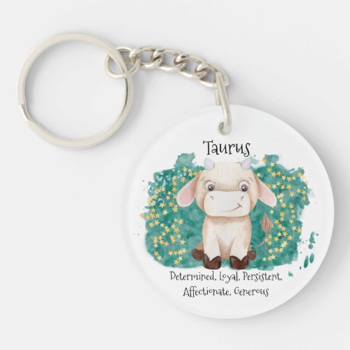 Cute Taurus Bull Watercolor Zodiac Keychain