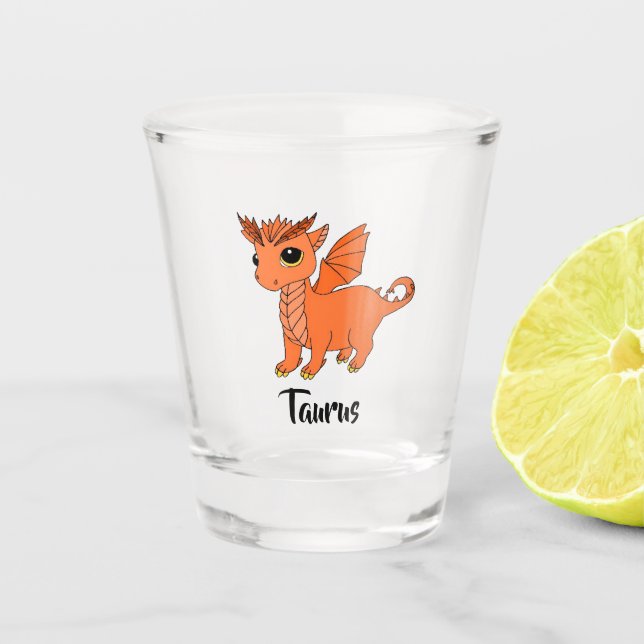 Cute Taurus Dragon design zodiac shot glass (Front)
