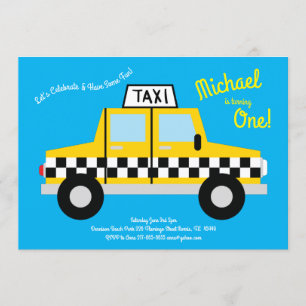 Cute Taxi Cab Car Kids 1st Birthday Party Invitation
