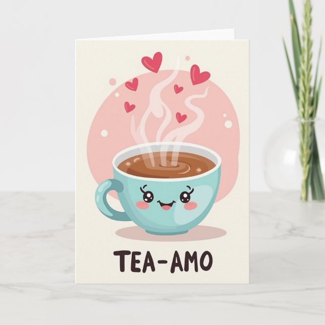 Cute Tea Amo I Love You Card (Front)
