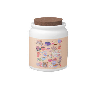 Cute Tea and Books Candy Jar