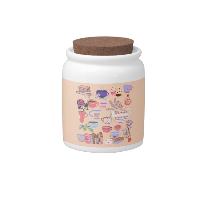 Cute Tea and Books Candy Jar (Front)