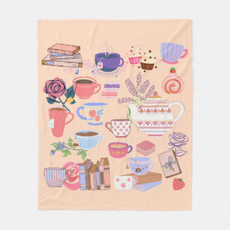 Cute Tea and Books Fleece Blanket
