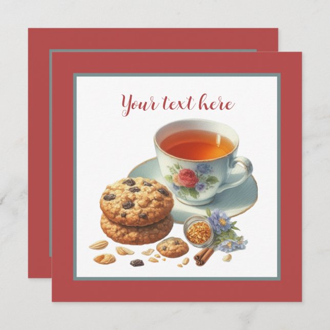 Cute tea and cookies party invitation (Front/Back)