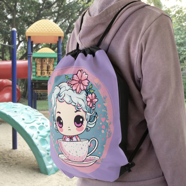 Cute Tea Cup Doll Drawstring Backpack (Creator Uploaded)