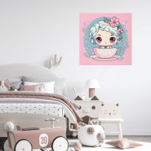 Cute Tea Cup Doll Metal Wall Art
