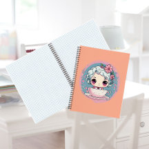 Cute Tea Cup Doll Spiral Notebook