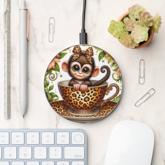 Cute tea cup monkey wireless charger (Desk)