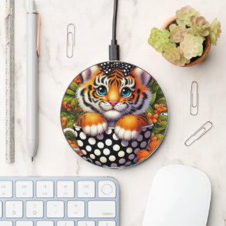 Cute tea cup tiger wireless charger