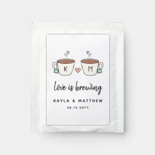 Cute Tea Cups Pink Heart Love Is Brewing Tea Bag Drink Mix