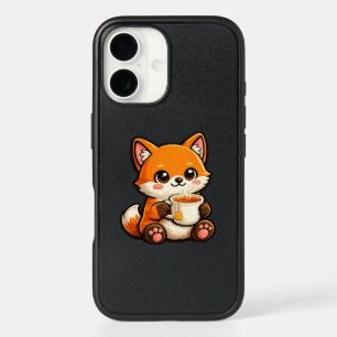 Cute Tea Fox Illustration – Cozy Fox Drinking Tea iPhone 16 Case