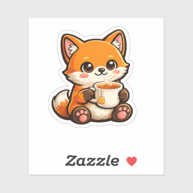 Cute Tea Fox Illustration – Cozy Fox Drinking Tea Sticker (Sheet)