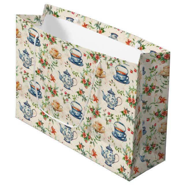 Cute tea lovers tiled party  large gift bag (Front Angled)