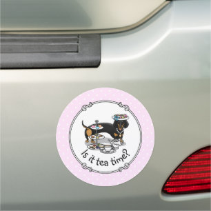 Cute Tea Party Dachshund (black & tan) Funny Dog Car Magnet