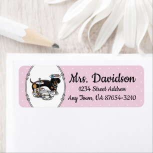 Cute Tea Party Dachshund (black & tan) Funny Dog Label