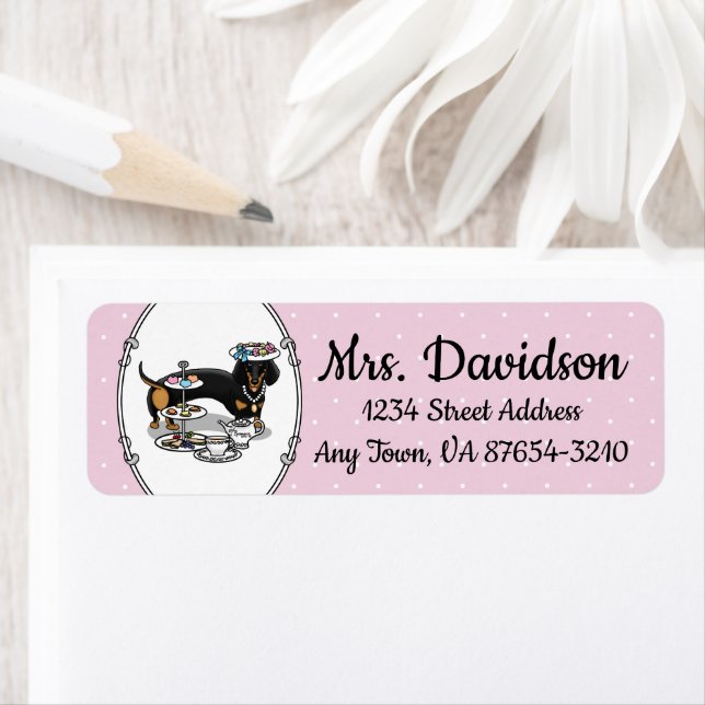 Cute Tea Party Dachshund (black & tan) Funny Dog Label (Insitu)