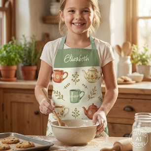 Cute Tea Party Floral Cottagecore Kids Apron