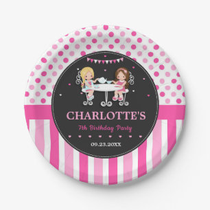 Cute Tea Party Girl Birthday Pink Paper Plates