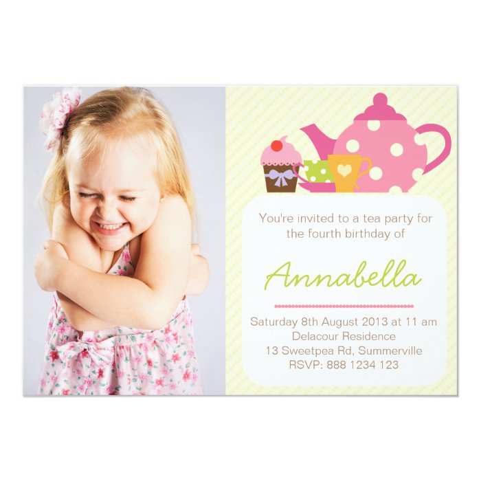 Cute Tea Party Kids Photo Birthday Invitation Zazzle