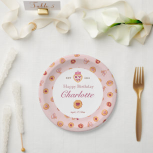 Cute Tea Party Pattern Pink Birthday Paper Plates