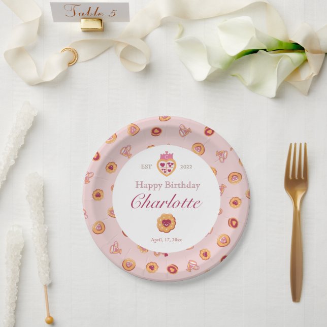 Cute Tea Party Pattern Pink Birthday Paper Plates (Wedding)