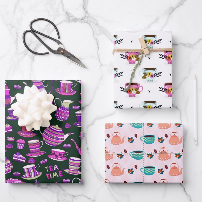 cute tea party pattern wrapping paper sheets (Front)