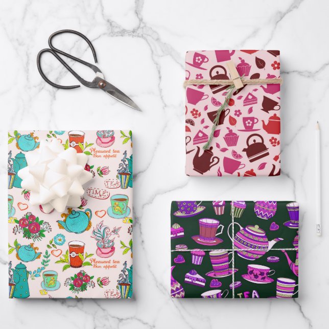 cute tea party pattern Wrapping Paper Sheets (Front)