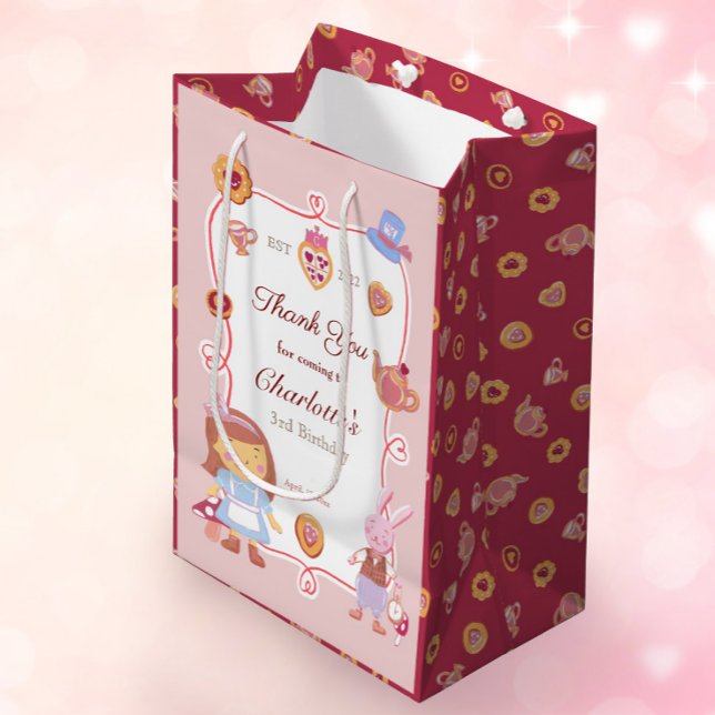 Cute Tea Party Pink Birthday Thank You Favor Medium Gift Bag (Creator Uploaded)