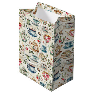 Cute tea party tiled pattern medium gift bag