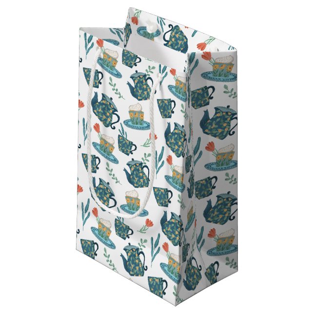 cute tea party tiled  small gift bag (Front Angled)