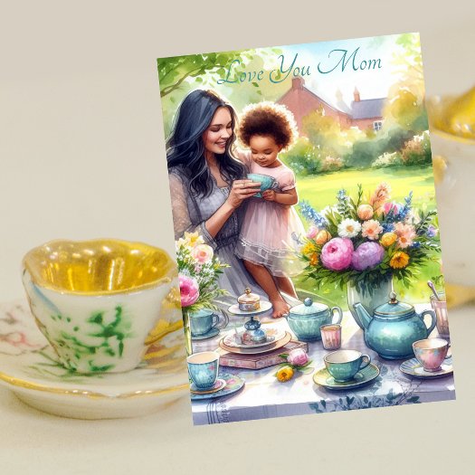 Cute Tea Party With Mom Watercolor Mother's Day 