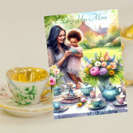 Cute Tea Party With Mom Watercolor Mother's Day Holiday Card