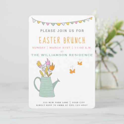 Cute Tea Pot and Butterflies _ Easter Brunch Invitation