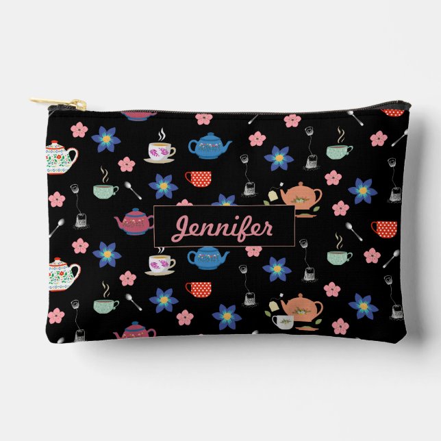 Cute tea pot and cup with custom name accessory pouch (Front)
