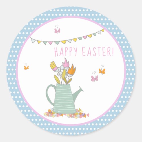 Cute Tea Pot with Flowers and Butterflies _ Easter Classic Round Sticker