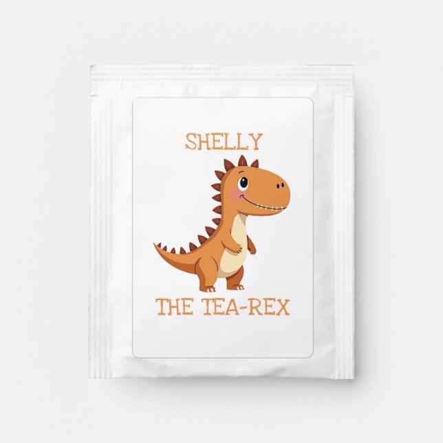 Cute Tea-Rex Dinosaur Personalized Name Tea Bag Drink Mix (Front)