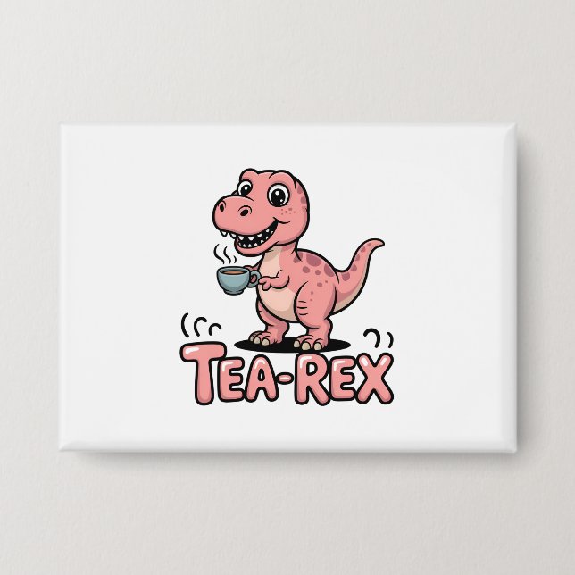 Cute Tea-Rex Pink Dinosaur – Sip Happens! Button (Front)
