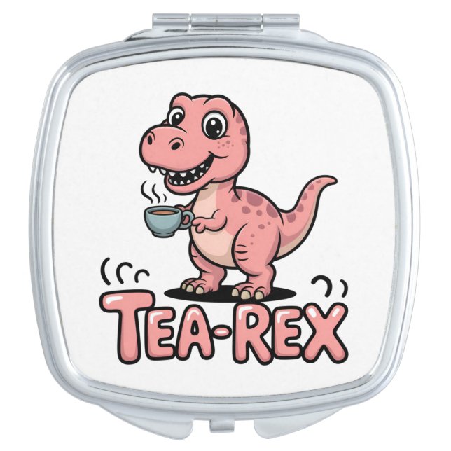 Cute Tea-Rex Pink Dinosaur – Sip Happens! Compact Mirror (Front)
