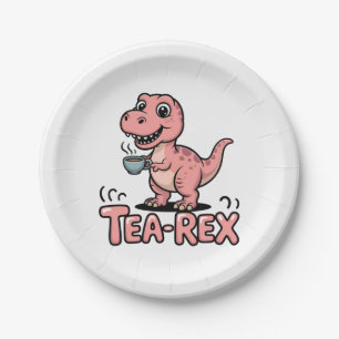 Cute Tea-Rex Pink Dinosaur – Sip Happens! Paper Plates