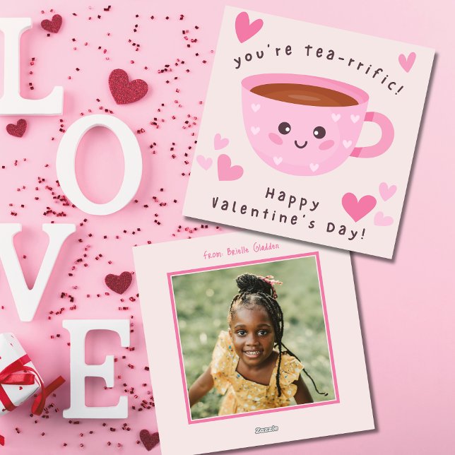 Cute Tea-rrific Classroom Photo Valentine's Day Holiday Card (Creator Uploaded)