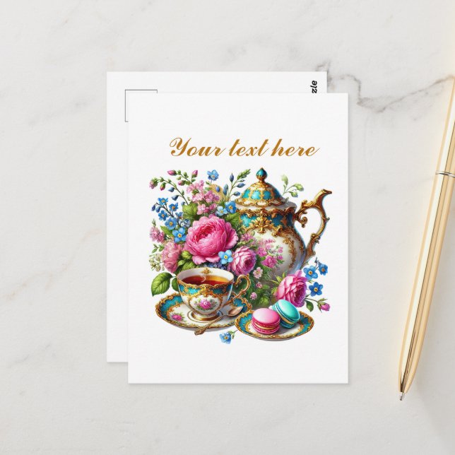 Cute tea shop customizable postcard (Front/Back In Situ)