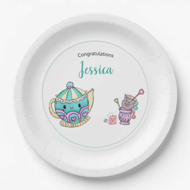 Cute Tea Time Baby Shower Paper Plates (Front)